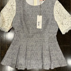 Beautiful Rebecca Taylor tweed and lace peplum top